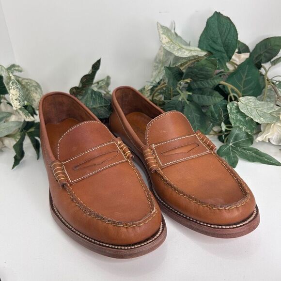 Brookline Shoes Men’s Size 8 Brown Leather Penny Loafer Contrasting Stitching - Picture 7 of 9